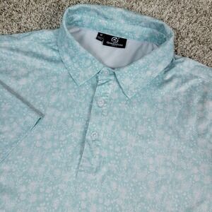 GreenSide Golf Mens Medium Light Blue White AOP Floral Performance Stretch Polo